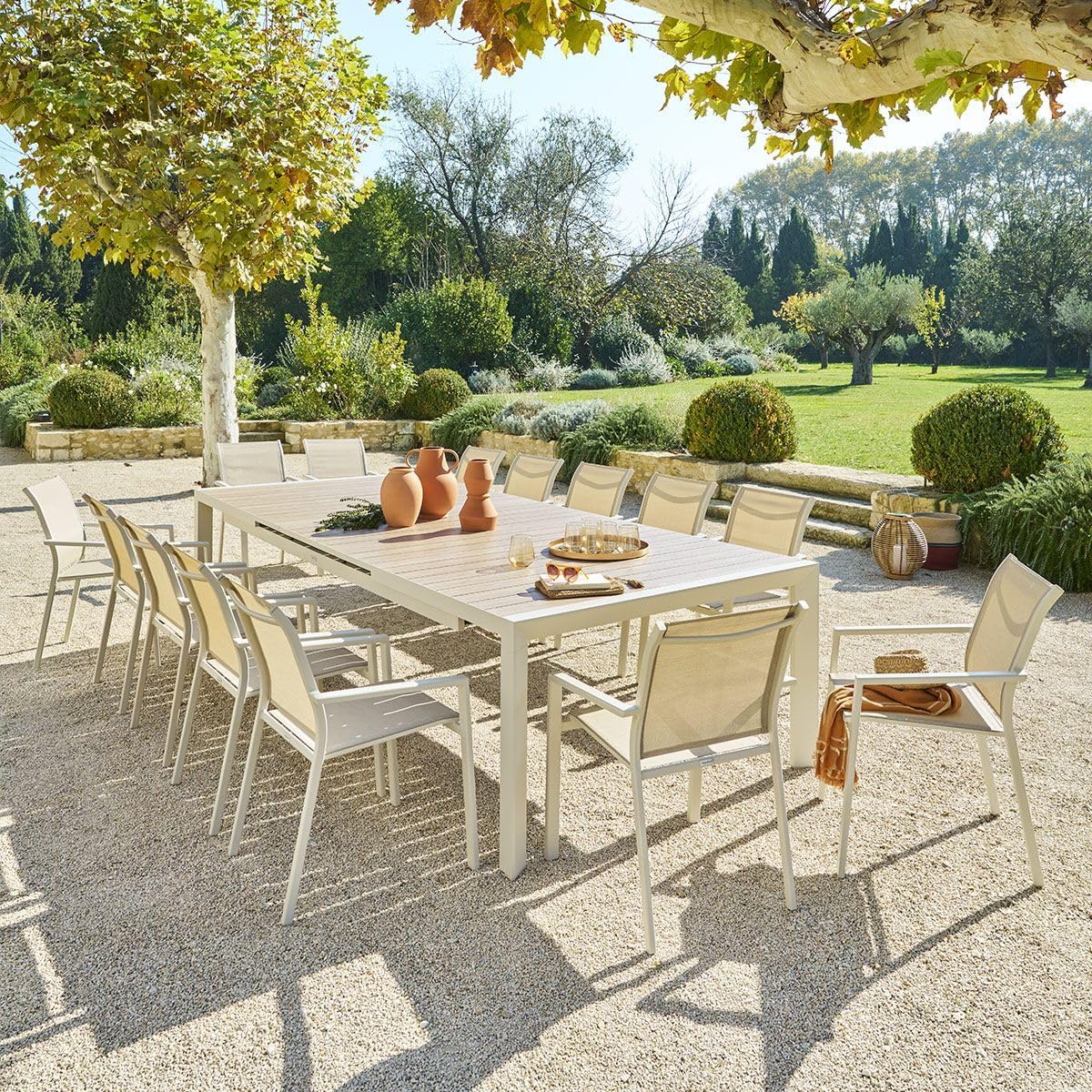 jardinito - Evasion Argile - table extensible 14 places - aluminium bois antirouille, rallonge