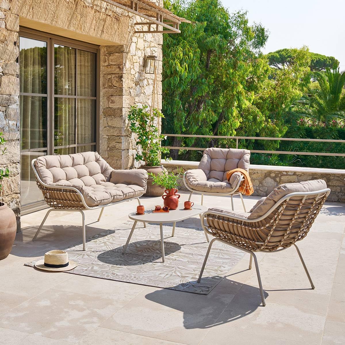 jardinito - Paopao Beige/Argile - salon 4 places - anti-rouille, coussins confortables