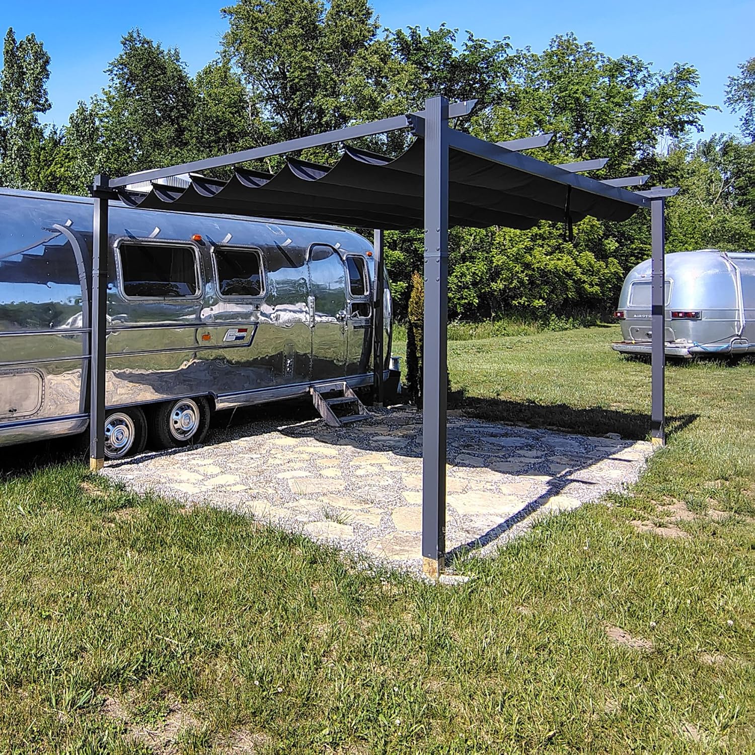 jardinito - pergola aluminium - 4 x 3,2 m - toit coulissant, tissu teint, gris