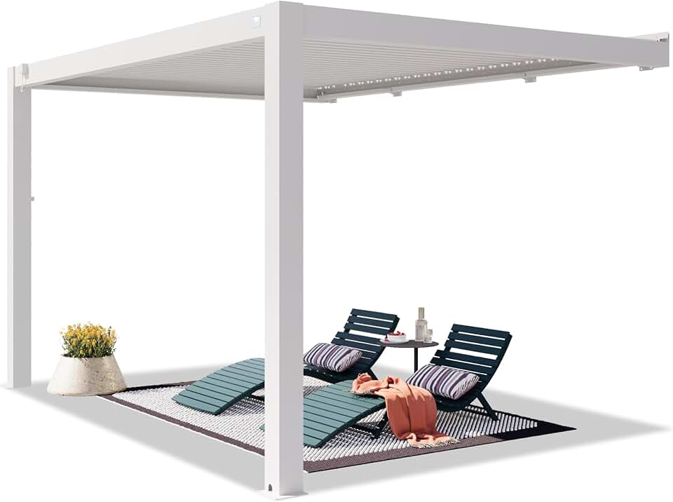 jardinito - Pergola adossée série Aluminium - 3x4 m - lames orientables, poteaux aluminium blancs