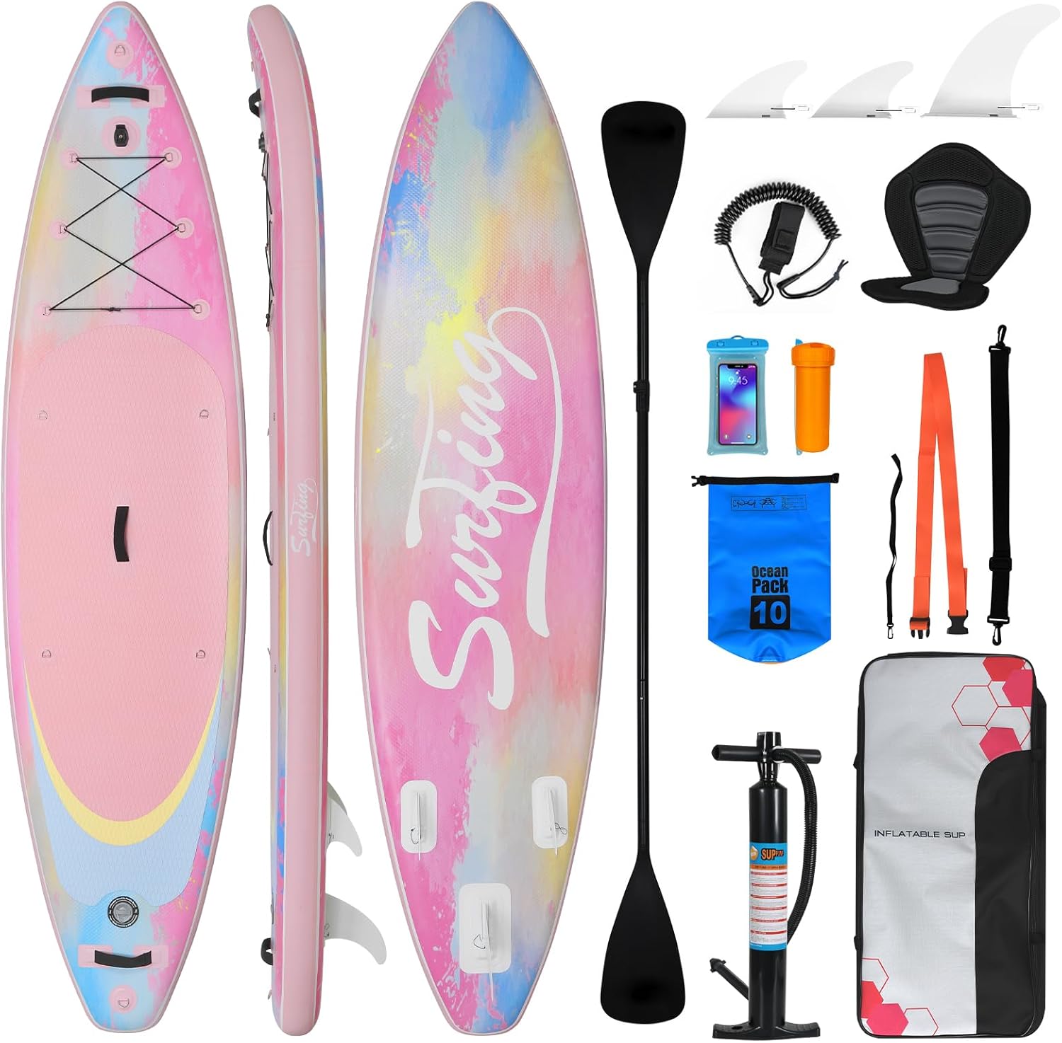 jardinito - Paddle Gonflable Série Adulte - 320/335cm - 2 places, siège kayak, pagaie alu, support caméra, pompe, 150kg
