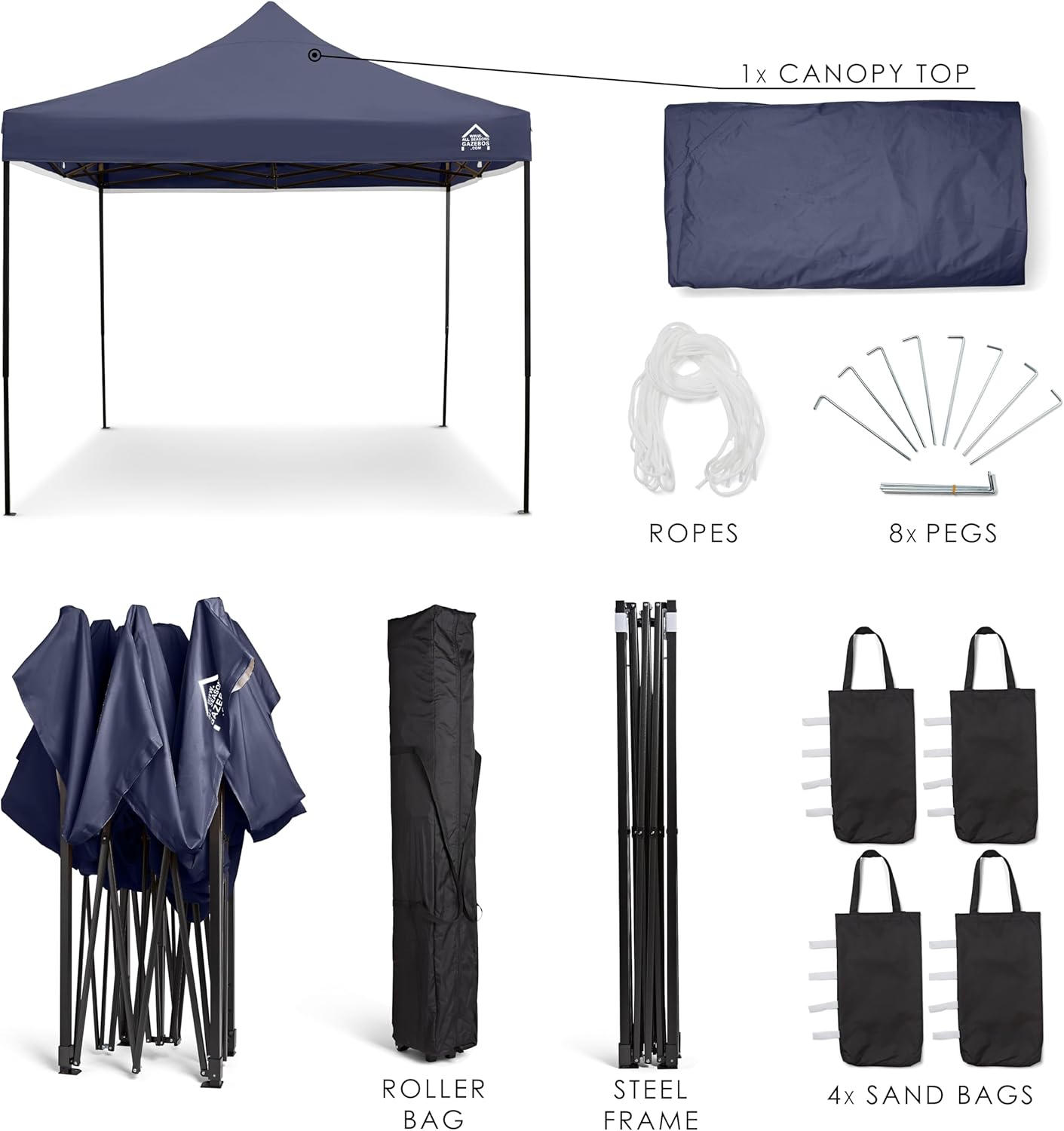 jardinito - Tonnelle Pliante Série - 3x3m - Étanche, robuste, haute qualité, Bleu Marine
