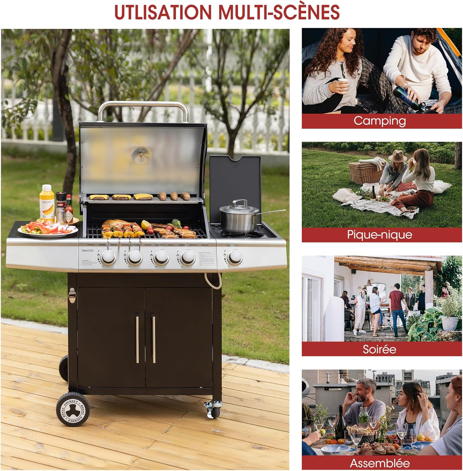 jardinito – Barbecue Série 4+1 – 14,5kW, inox, tablettes, 2 portes