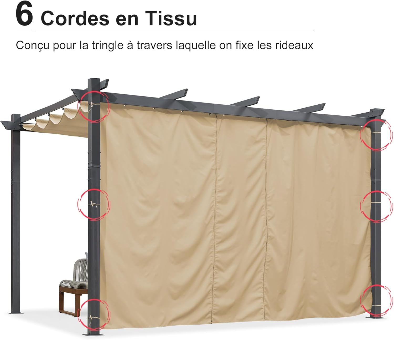 jardinito - Pergola aluminium série Rideau - 4x3m toit coulissant extérieur