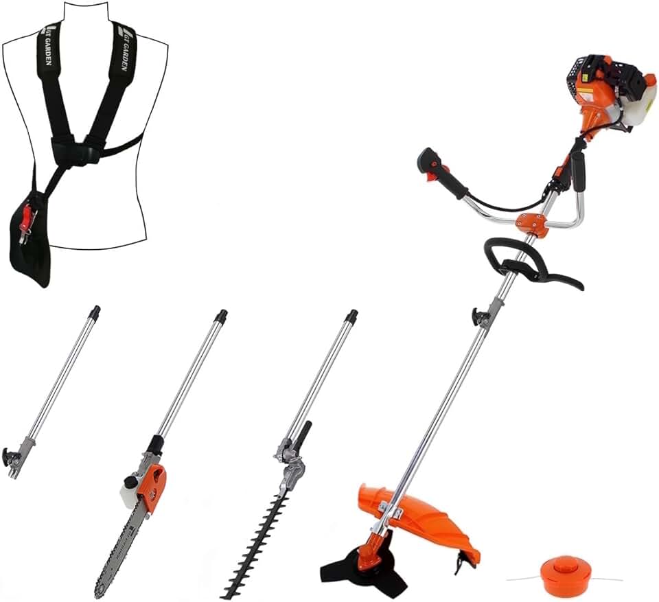 jardinito - multifonction 4 en 1 thermique - 3 outils + rallonge - tronçonneuse, débroussailleuse, taille-haies