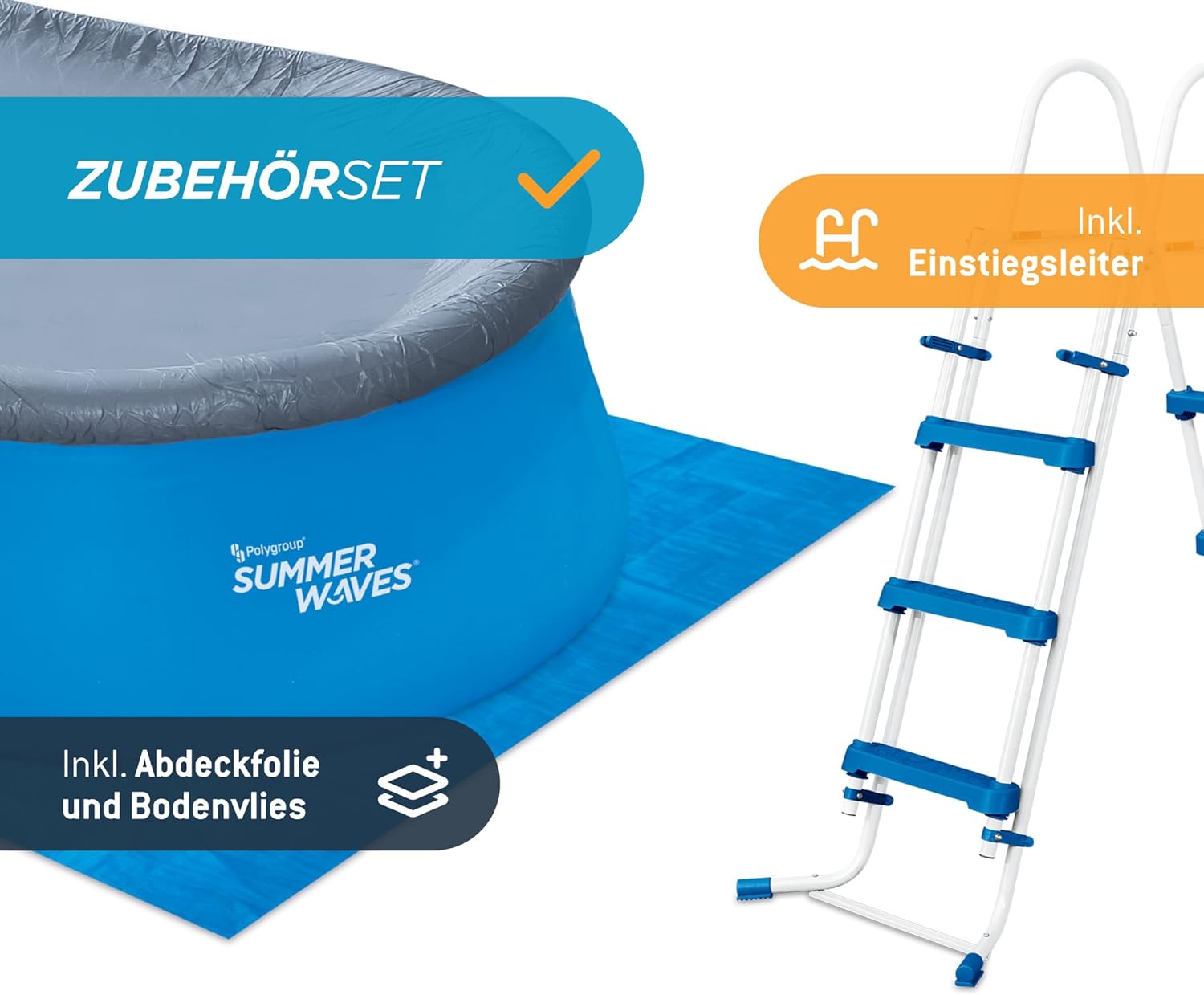 jardinito Quick Up Kit complet de piscine - Ovale - 457 x 305 x 107 cm - Bleu - Piscine hors-sol et piscine avec pompe à filtre, échelle, tapis de sol et bâche