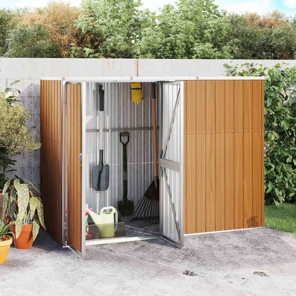 Abri de jardin marron 225x89x161 cm acier galvanisé robuste 36.62KG