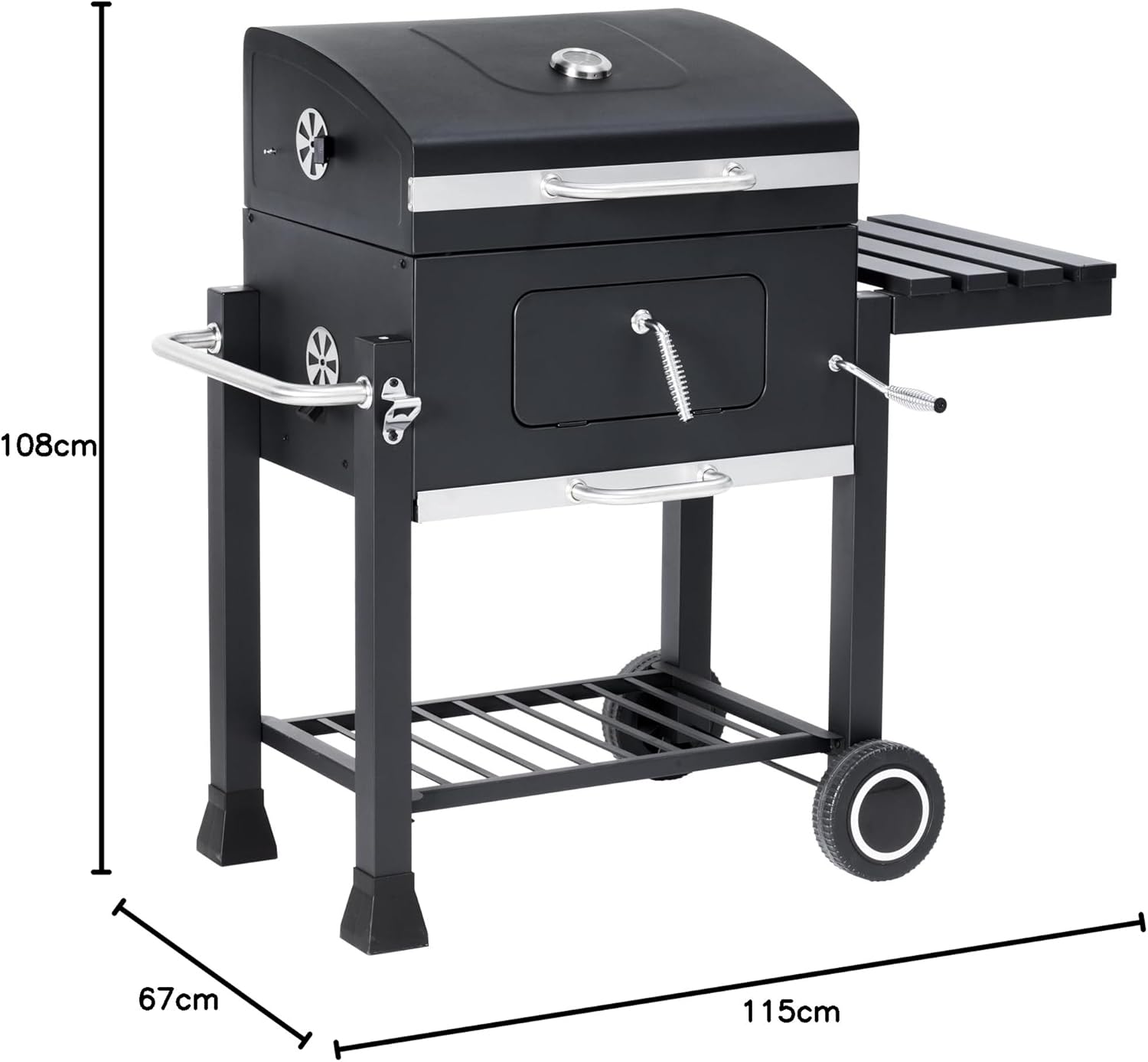 jardinito - Memphis - acier, grille, tablette pliable, roulettes, thermomètre, bac à cendres