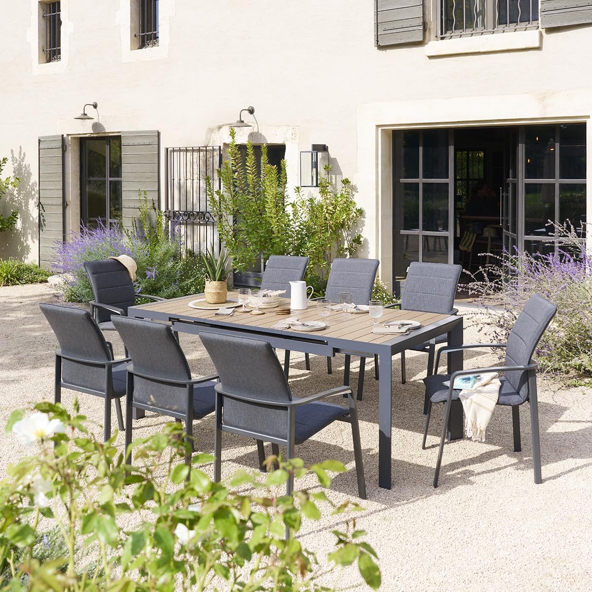 jardinito - Evasion Extensible 8 places - aluminium antirouille - effet bois