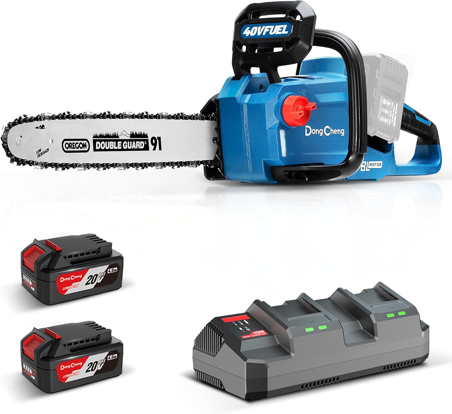 jardinito - Tronçonneuse sans fil 40V - 38 cm - Moteur brushless, 2 batteries 4 Ah