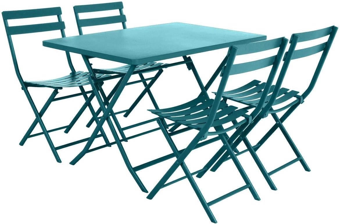 jardinito - Greensboro - 120x70cm - table pliante 4 places acier bleu