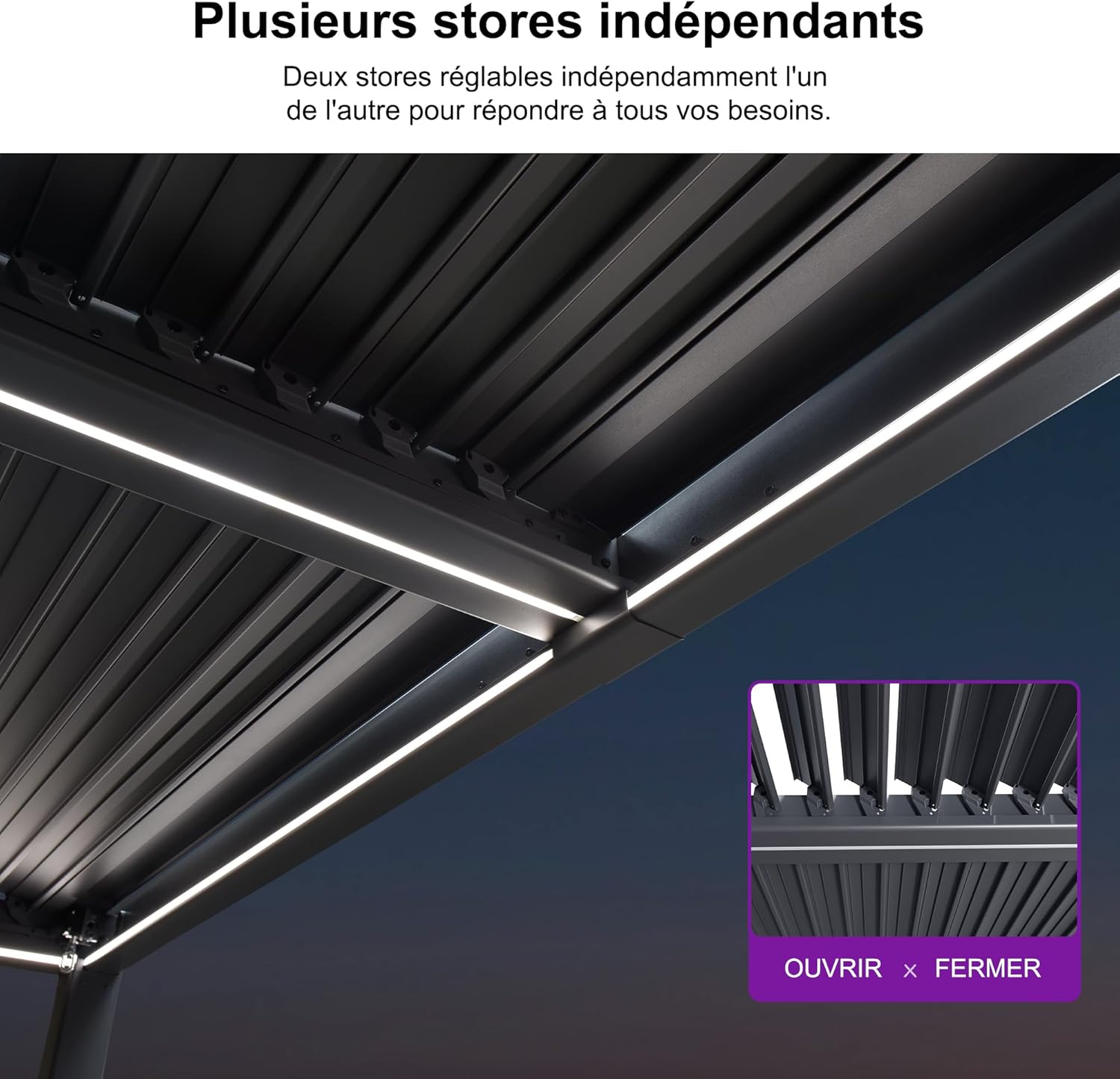 jardinito - Pergola bioclimatique - 3,5x5,5m - alu, lames LED, étanche