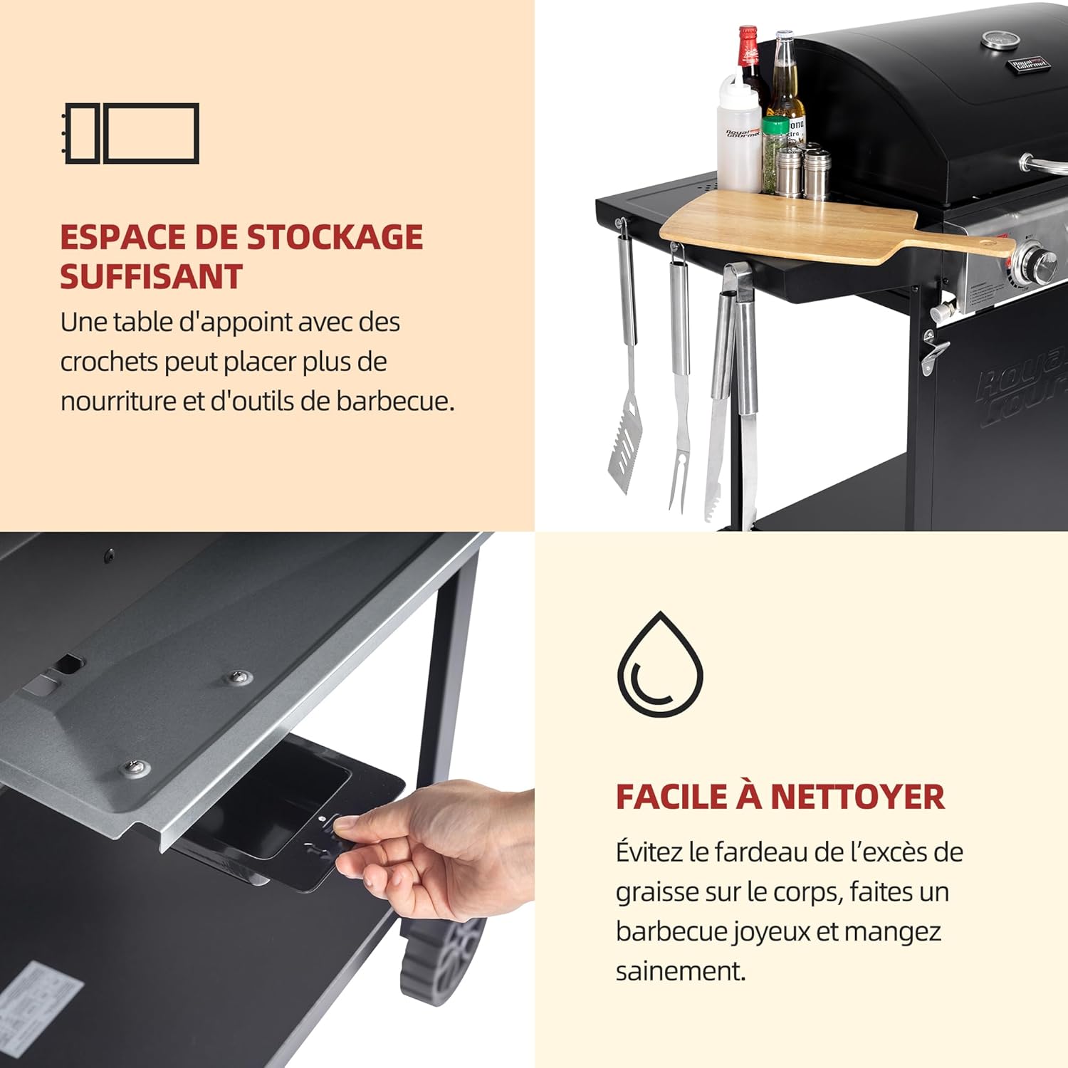 jardinito – BBQ Gaz 3 brûleurs – 9kW – chariot, capot, grilles, jardin