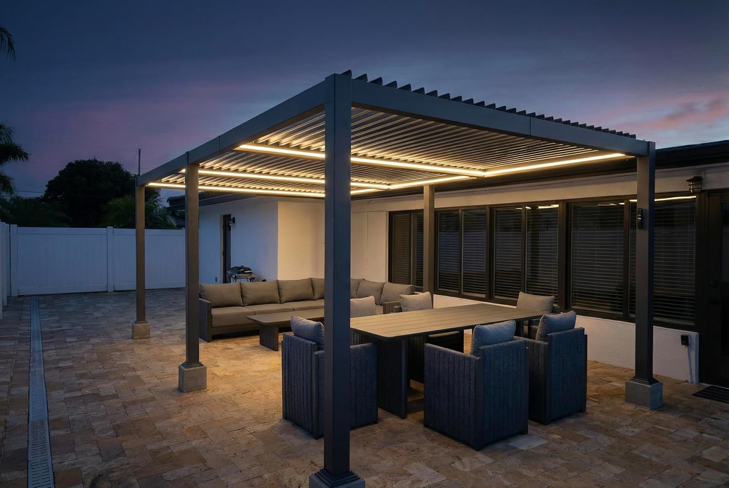 jardinito - pergola bioclimatique - 3,5x6,35m - lames LED alu gris