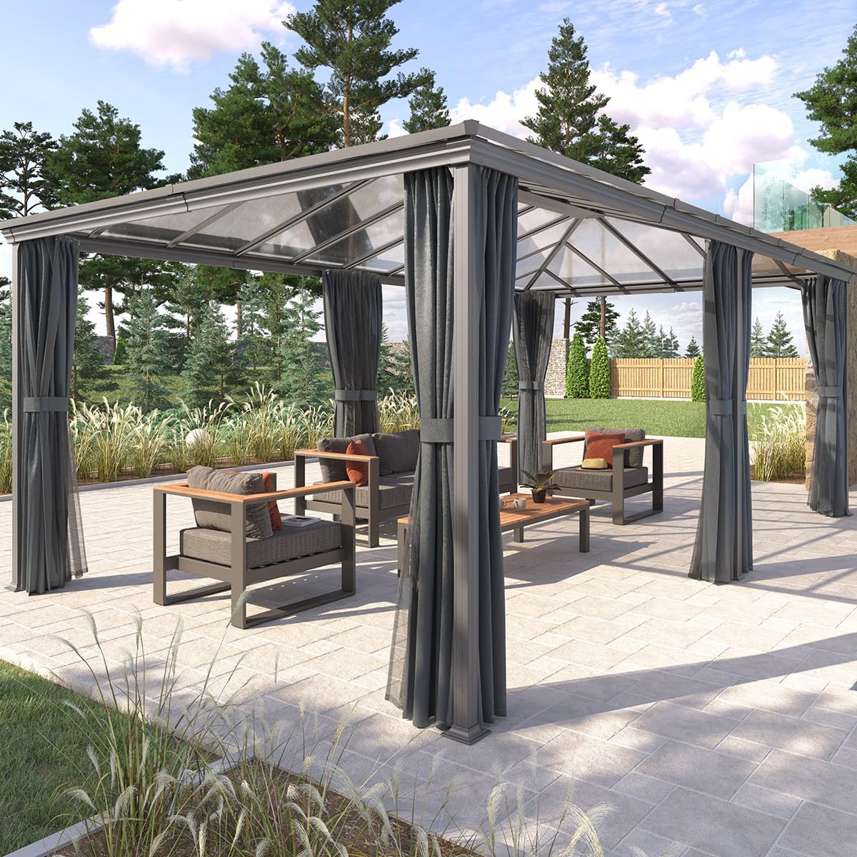 jardinito - Pergola Belize - 3,6x6m - Aluminium et polycarbonate