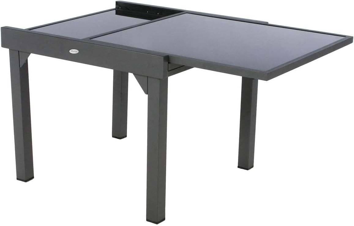 jardinito - Table Piazza Gris Graphite extensible 8 places - Aluminium anti-rouille, verre trempé, rallonge coulissante.