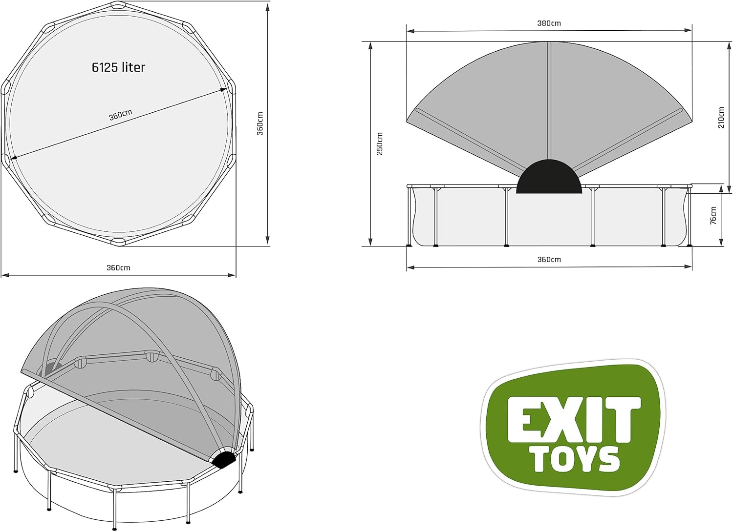 jardinito Piscine Stone avec Voile d'Ombrage - ø360x76cm - Piscine Hors Sol Ronde avec Pompe Filtrante à Cartouche - Protection Optimale Contre Les Rayons UV - Entrée Basse - Design Unique - Gris