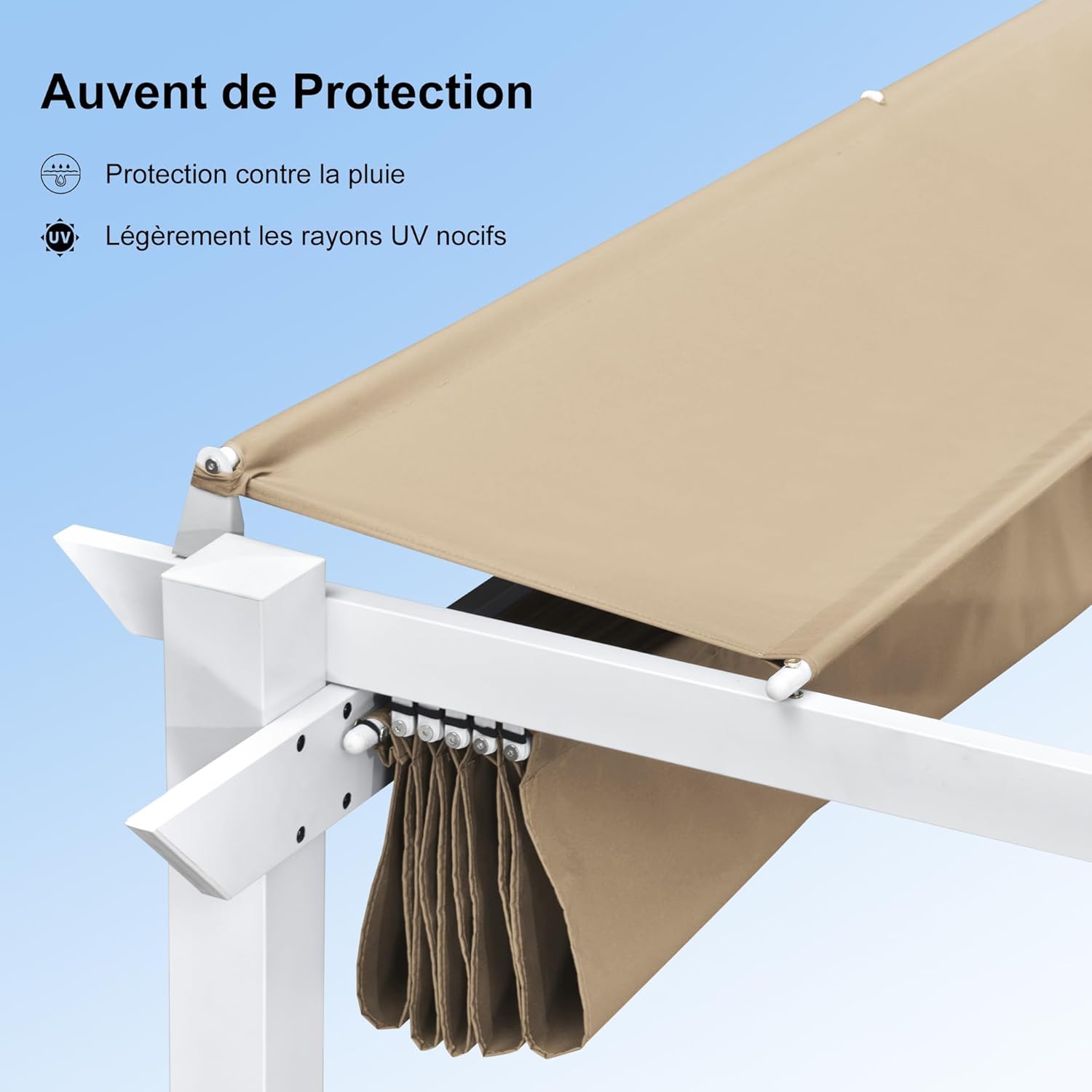 jardinito - Pergola aluminium - 4x3m - éclairage intégré, toit kaki