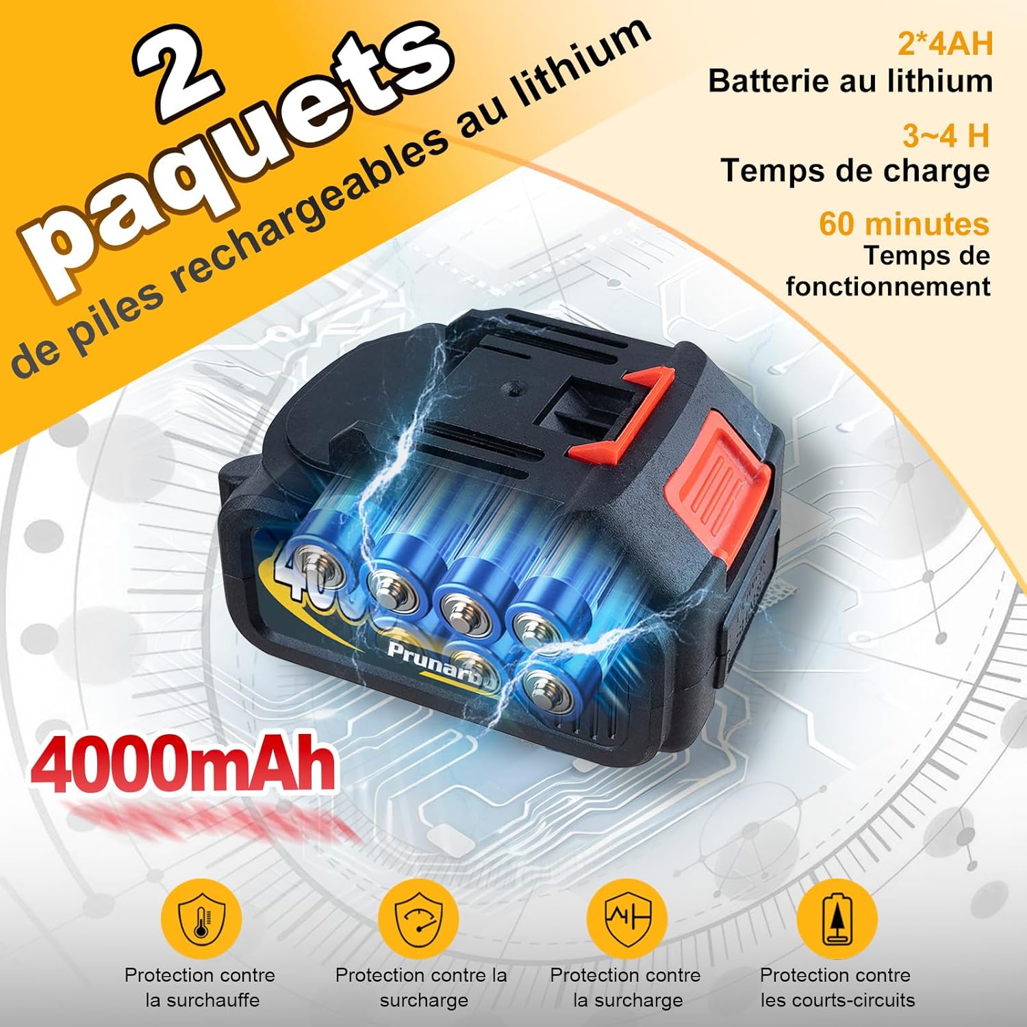 Mini tronçonneuse sur batterie 8 pouces, 800W, 2x4.0Ah, Brushless PR-E8