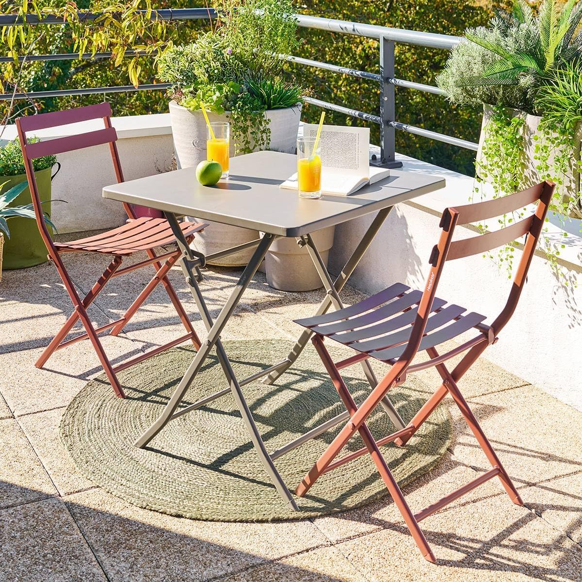 jardinito - Greensboro série - 2 places - acier antirouille renforcé - table carrée pliante