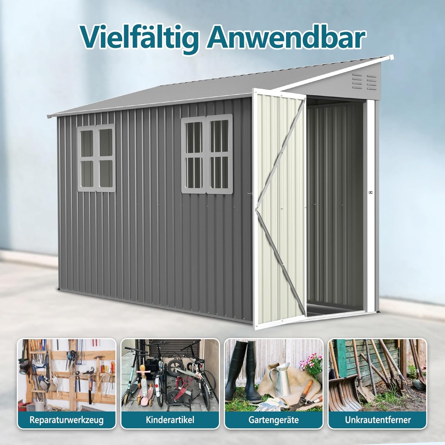Abri de jardin métal galvanisé - 4x10 FT - toit incliné, fondation, résistant intempéries