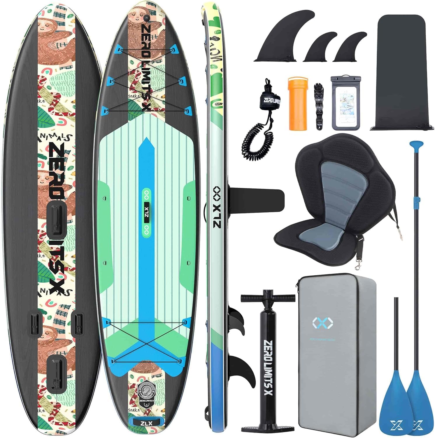 ZLX Paddle Gonflable Adulte 2 Places 320 x 84cm, Stand Up Paddle avec Siège Kayak, Planche Sup Complète avec Accessoires, pour Débutants et Tous Niveaux