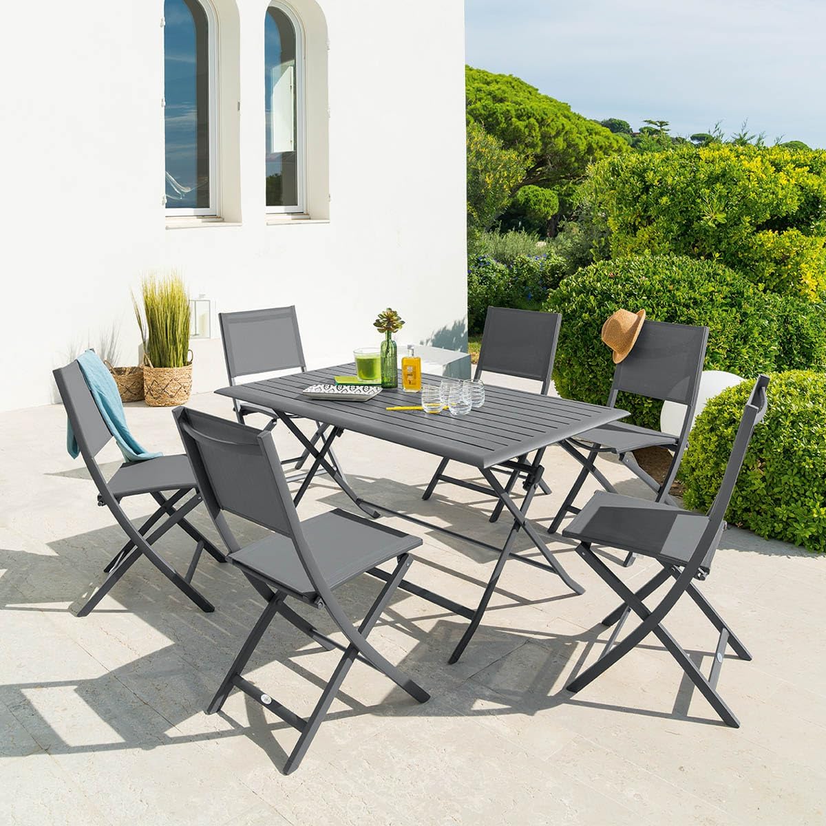jardinito - Azua table de jardin pliante 6 places, aluminium gris