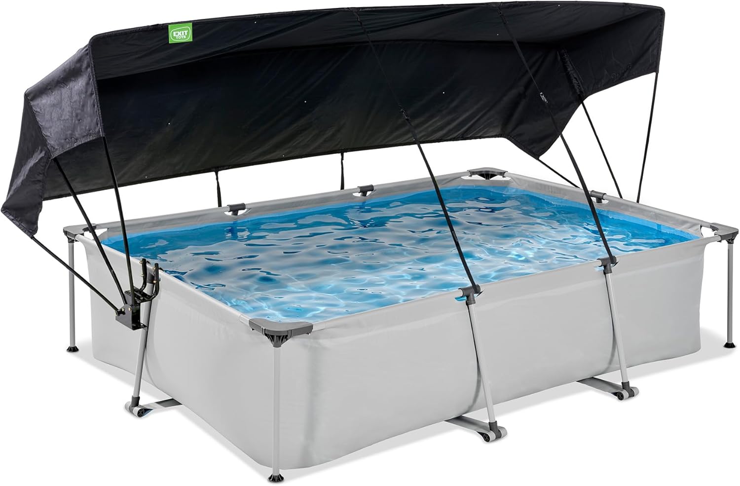 jardinito Piscine Soft Grey avec Voile d'Ombrage - 300x200x65cm - Piscine Hors Sol Rectangulaire avec Pompe Filtrante à Cartouche - Protection Optimale Contre Les Rayons UV - Entrée Basse - Gris