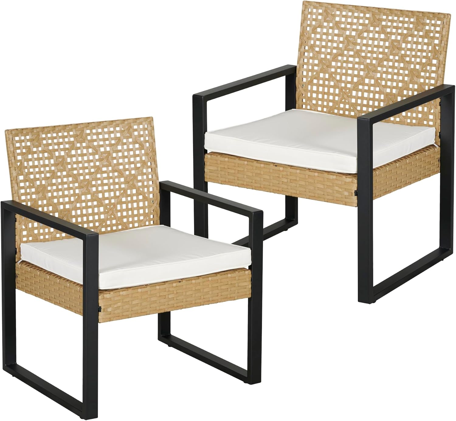 jardinito - Salon de jardin 4 pièces, acier/acacia, 2 chaises + banc, beige/naturel