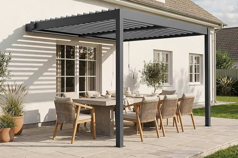 jardinito - Pergola Piana 3x2,5m alu gris, persienne brise-vue