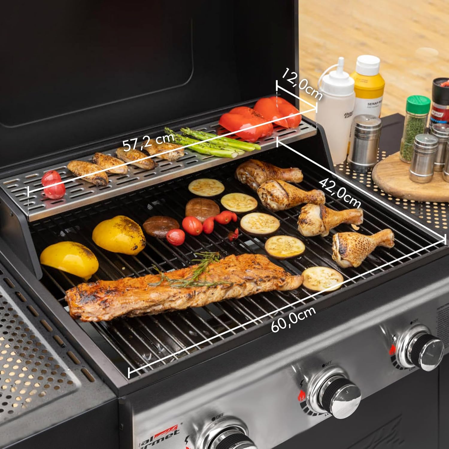 jardinito – BBQ Gaz 3 brûleurs – 9kW – chariot, capot, grilles, jardin