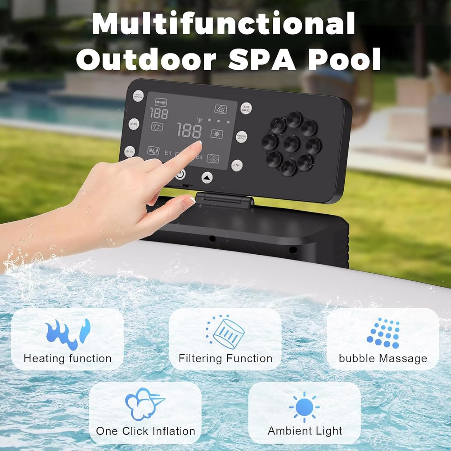 Spa Gonflable, Spa Extérieur, Spa Portable, Chauffe Jusqu'à 42°c/104°f, 150 Jets d'air, 3-4 Personnes, avec Filtration par Recirculation, pour Patio, Jardin Et Extérieur