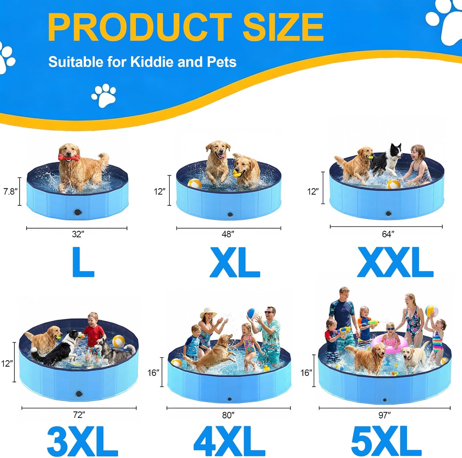 Piscine Chien Pliable, Piscine pour Chien 120x30cm en PVC, Piscine Enfant Stable et Antidérapant, Piscine Portable pour Grand Chien et Animaux de Compagnie Bleu