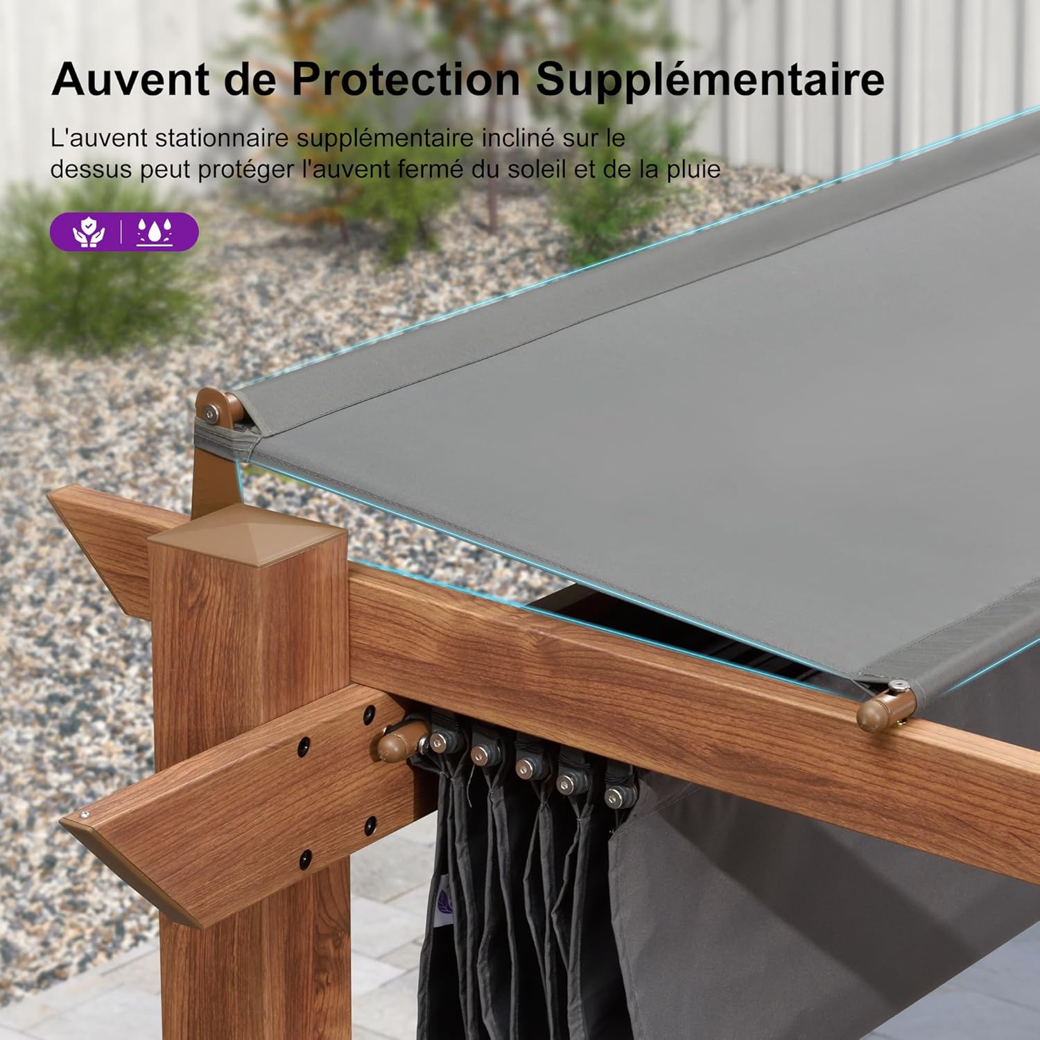 jardinito - Pergola aluminium - 4x3m - toile rétractable, teck, imperméable