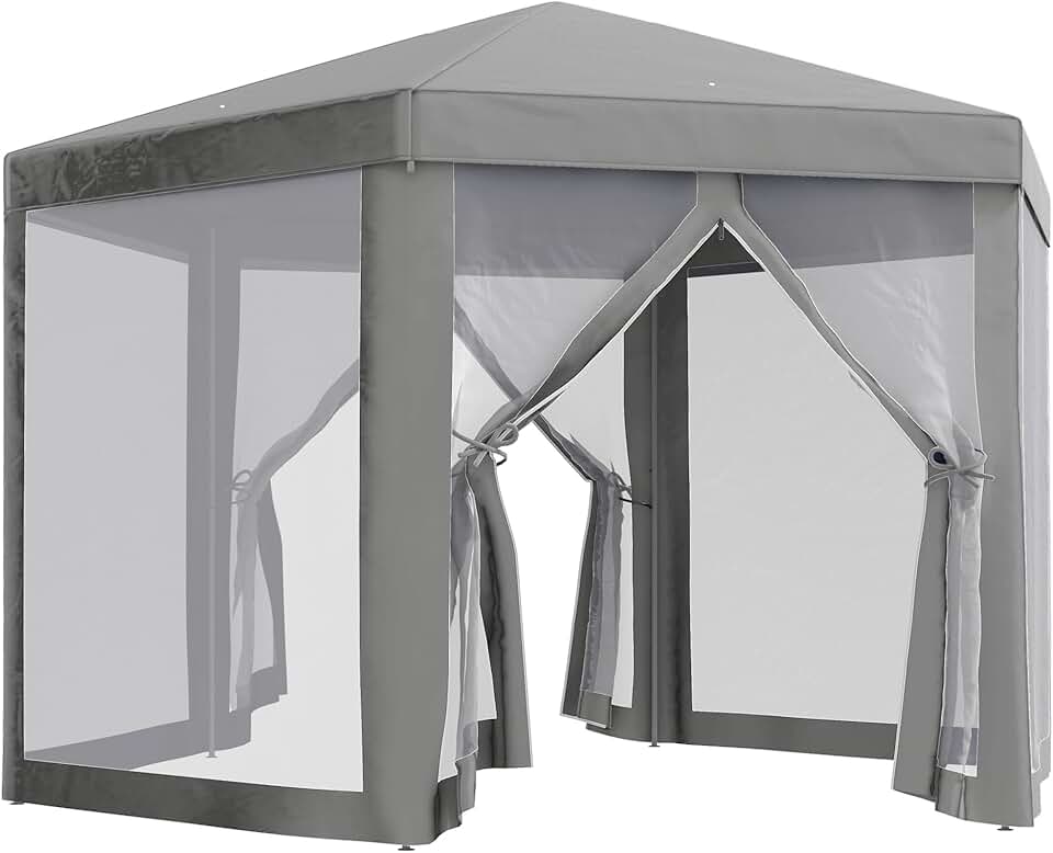 jardinito - Tonnelle hexagonale Cosy, métal et polyester, gris, 3,5m