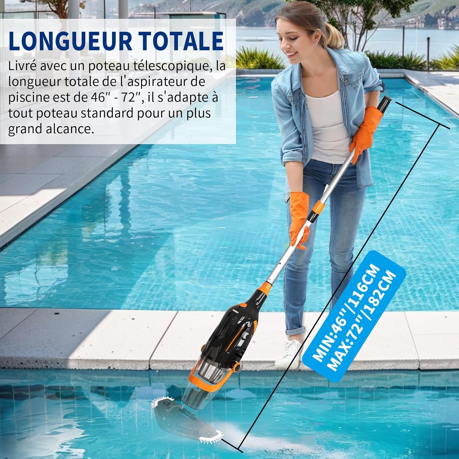 2026 Aspirateur de Piscine à Batterie Rechargeable, Aspirateur à Main sans Fil, 60 Minutes d'Autonomie Nettoyeur Électrique pour Piscine, Jacuzzi, Spa, Argenté
