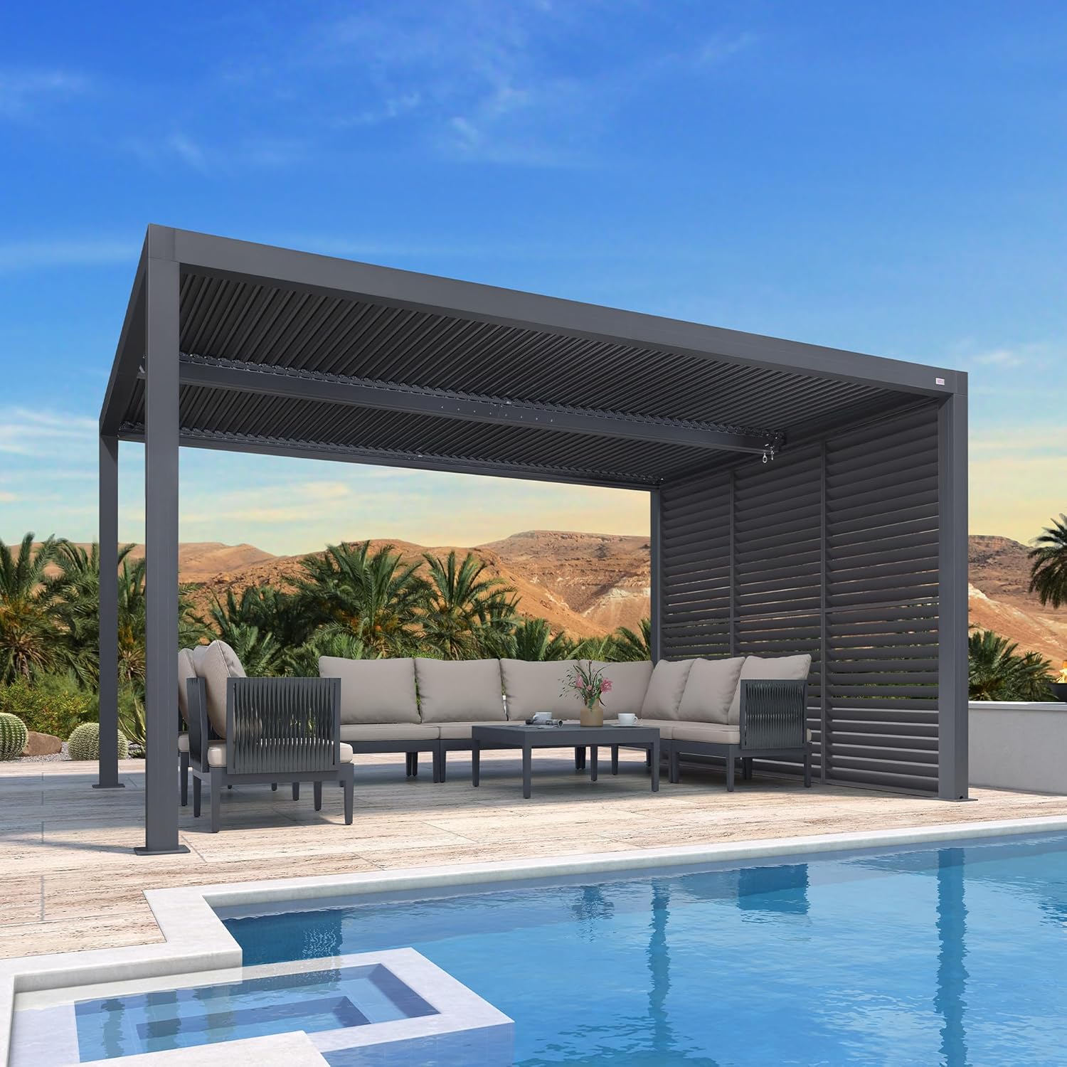 jardinito - Pergola bioclimatique - 4,24x3m - aluminium, persienne fixe, lames orientables