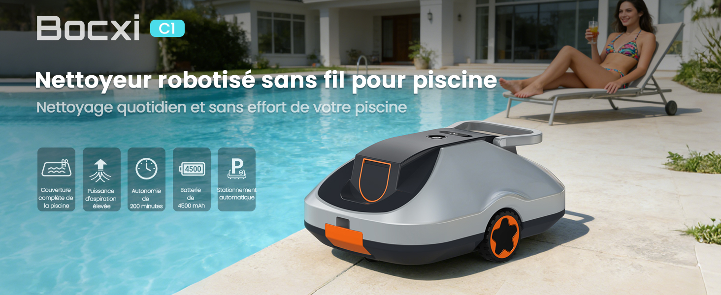 Le texte indique « Image 5 » et « jardinito ». Aspirateur robot présenté en couleur bleu-gris, avec une image promotionnelle de style de vie le montrant en cours d'utilisation.