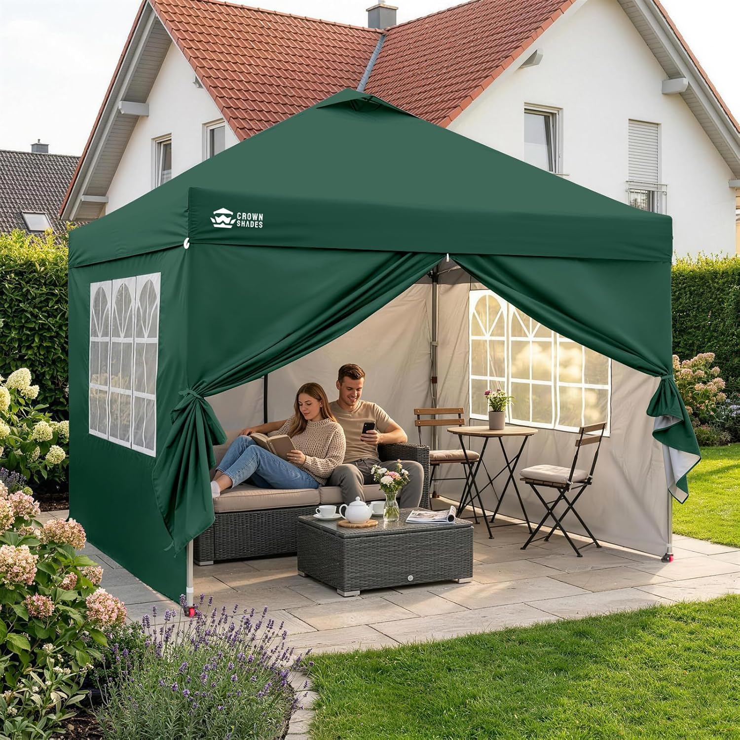 jardinito Tonnelle Pliante 3x3 Imperméable, Barnum Pliant de Jardin Exterieur, Pop-Up Gazebo avec Sac de Rangement, UPF 50+, avec 4 Parois Latérales Amovible, 4 Sac de Sable, Vert Forêt
