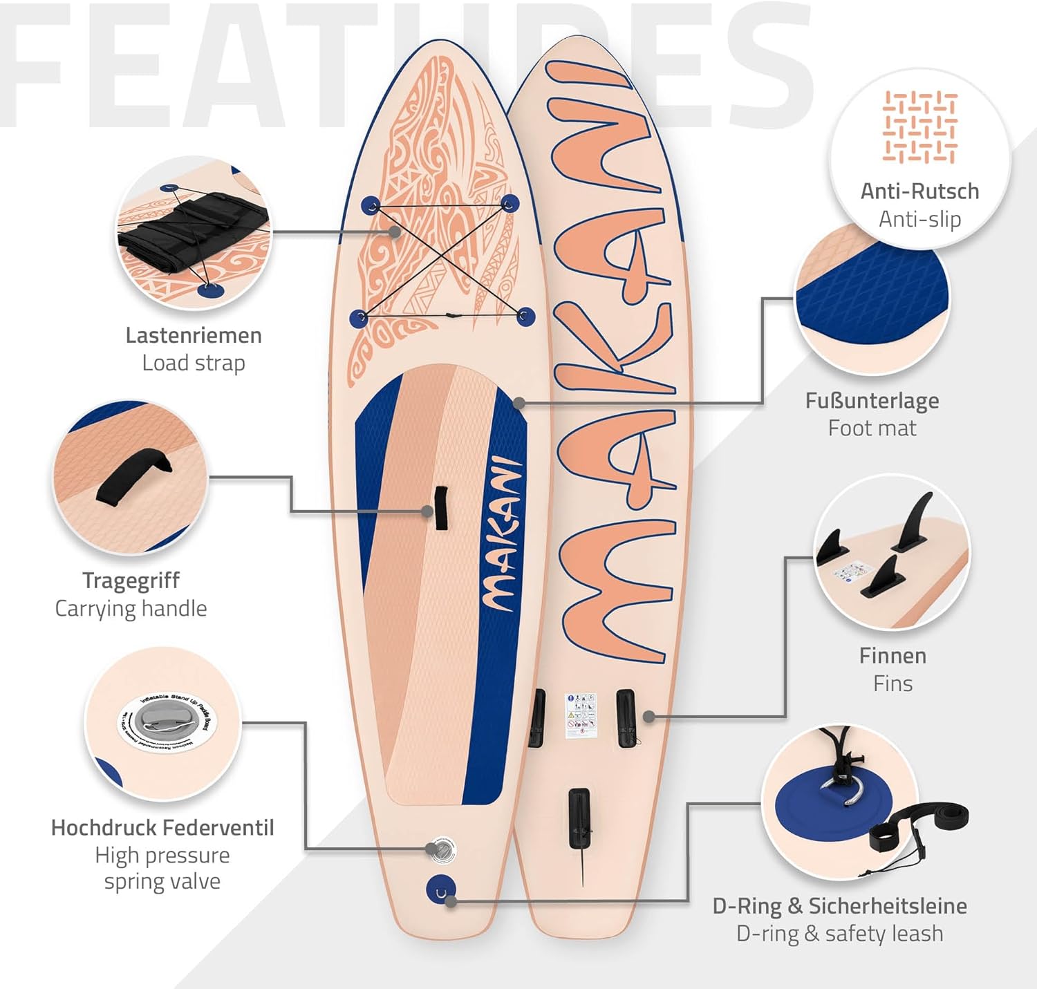jardinito Stand Up Surf Paddle Board Gonflable 305/308/320/380 cm | PVC | jusqu'à 120/150 kg | Épaisseur 10/15 cm | Planche de Surf Pagaie Sac de Transport Pompe à Air | Diverses Couleurs Modèles