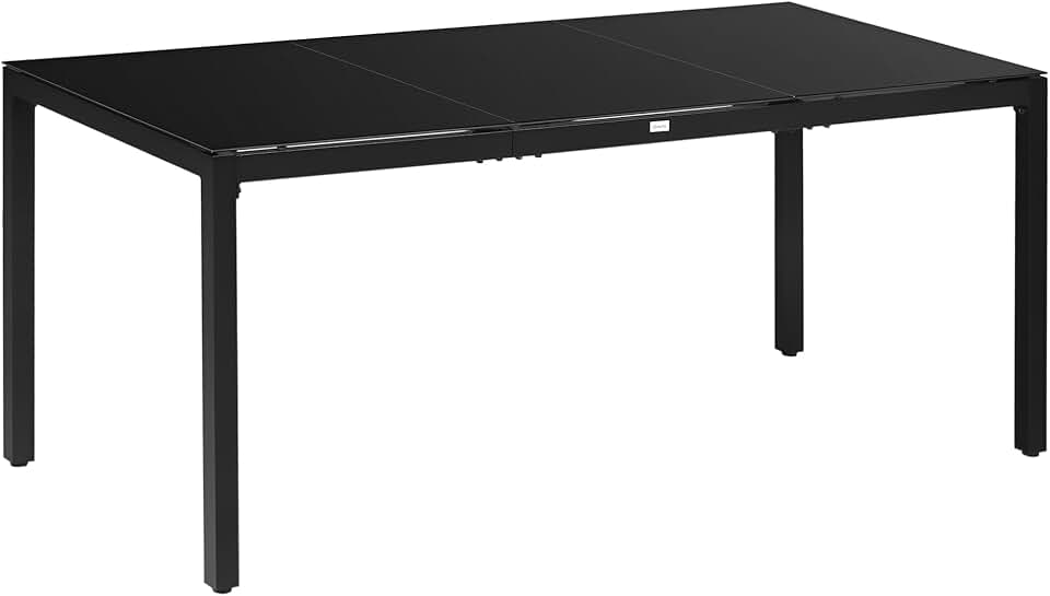 jardinito - Table rectangulaire extérieur - 180x80x72cm - Aluminium et verre noir