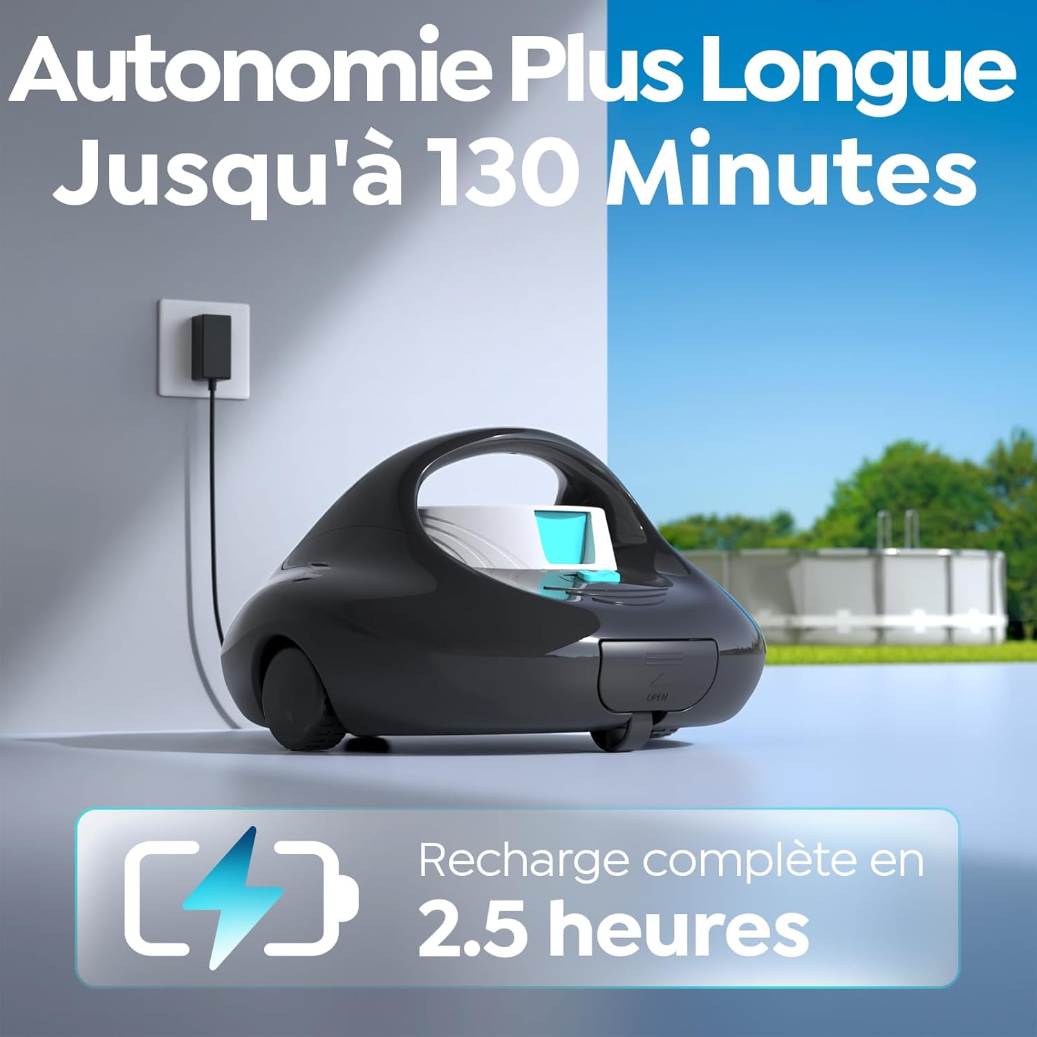 Pleco - Aspirateur piscine hors sol - 130 min, charge rapide, 85 m²