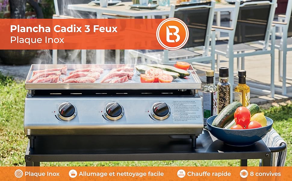 Plancha gaz Cadix 3 feux jardinito