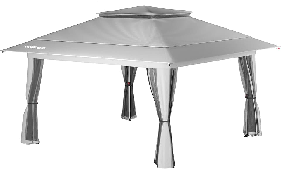 jardinito - Pavillon pliant 4x4m - gris, moustiquaire, sac à roulettes