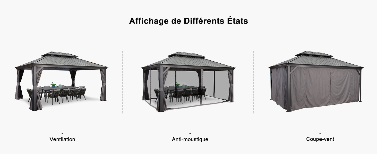  Tonnelle de Jardin Pavillon de Jardin à Double Toit Acier Galvanisé