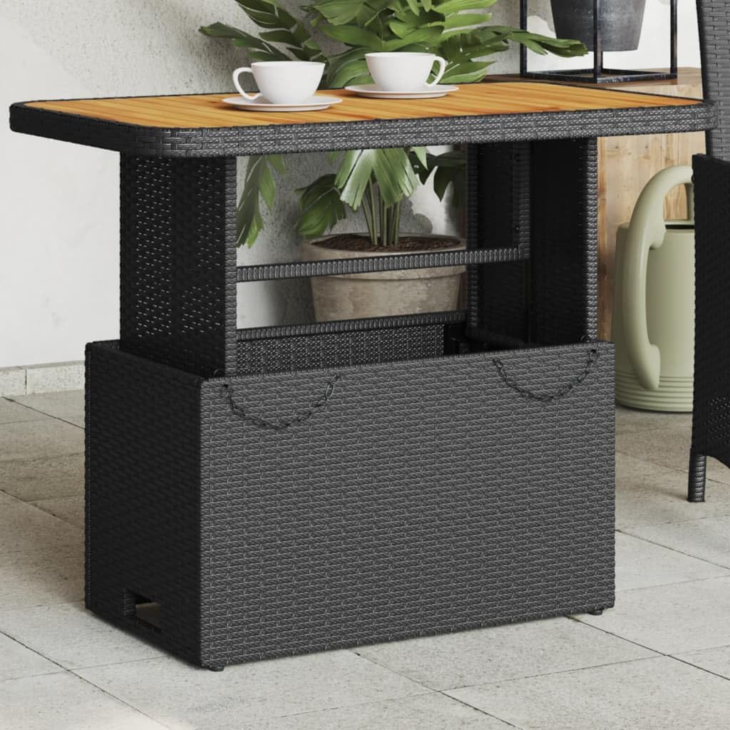 Table de jardin - 90x55x71 cm - résine tressée, bois acacia