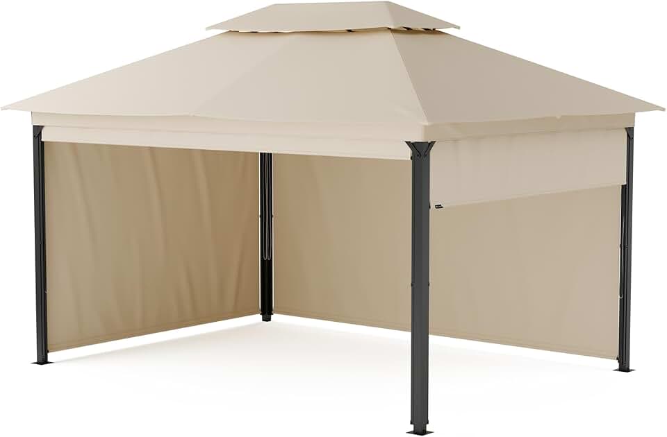 jardinito - Grandezza Cortina - 3x4 m - acier, toit polyester, panneaux enroulables, beige
