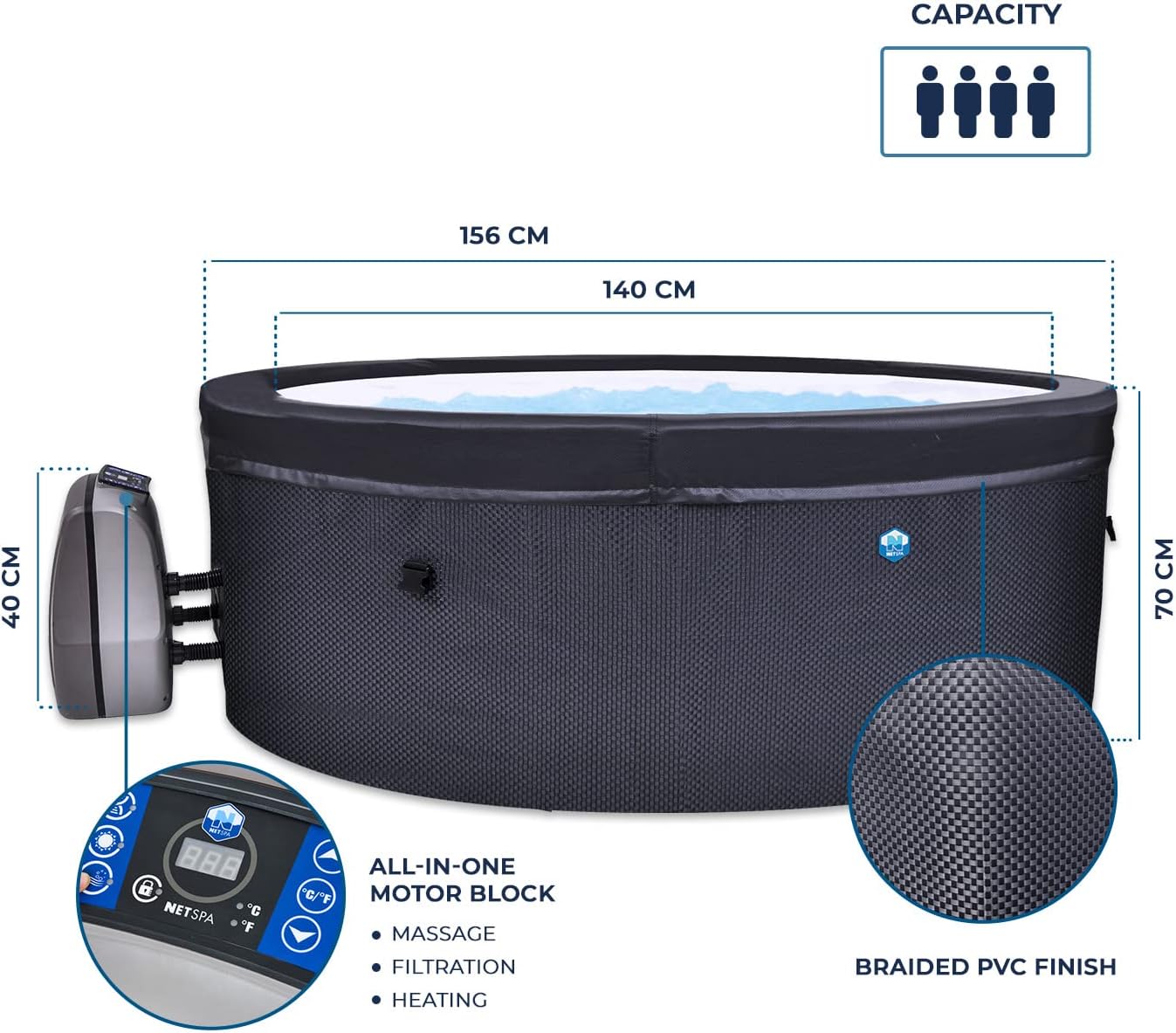 Netspa - Vita 4 places spa semi-rigide rond, confort compact SP-VIP140B
