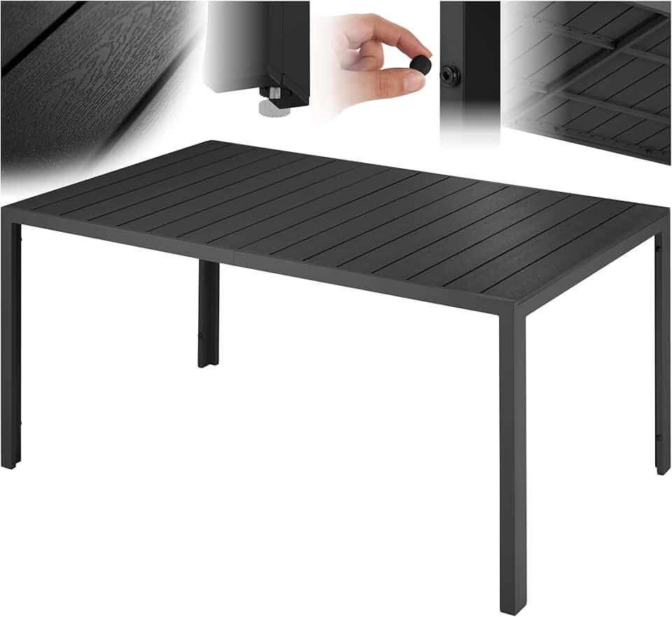 jardinito - Table à manger aluminium bois 150x90x74,5 cm, réglable, anti-intempéries