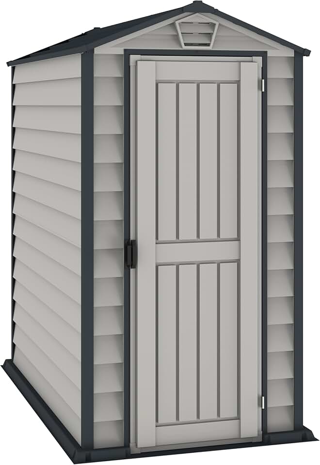 jardinito EverMore 4 x 6 (1.99 m²) Abri de jardin en plastique, solution de stockage extérieur ignifuge et tout temps, avec plancher en plastique, abri en vinyle sans entretien, Adobe & Grey